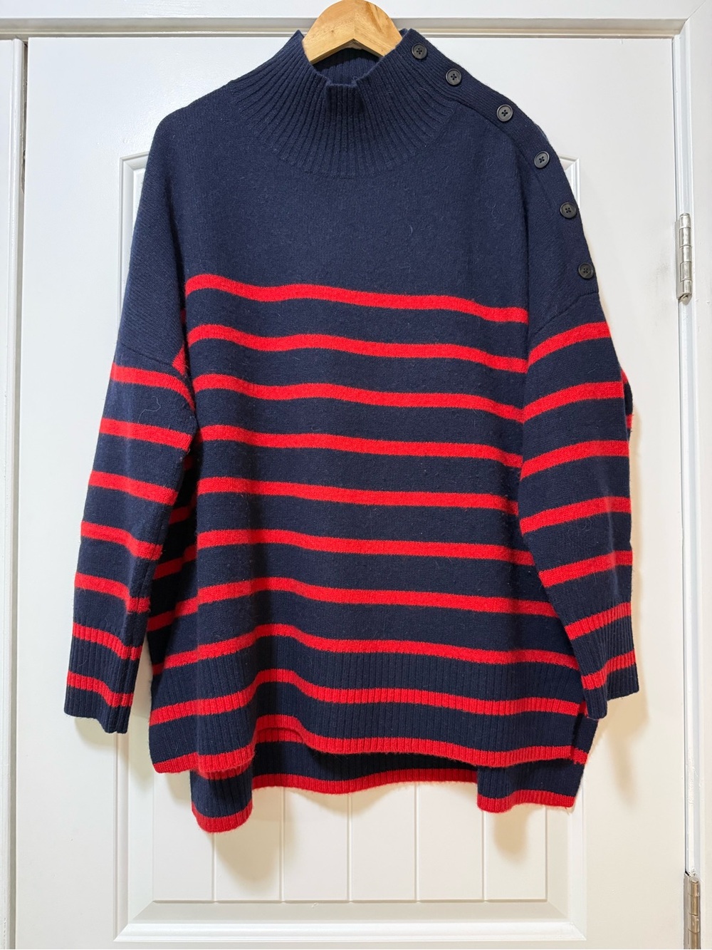 Boden Oversized Merino Wool Button-Shoulder Mock Neck Sweater XL